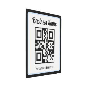 Editable QR code & Text w/Light Blue Border Metal Print