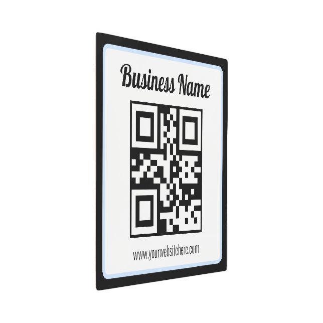 Editable QR code & Text w/Light Blue Border Metal Print (3/4)