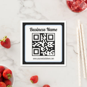 Editable QR code & Text w/Light Blue Border Napkins