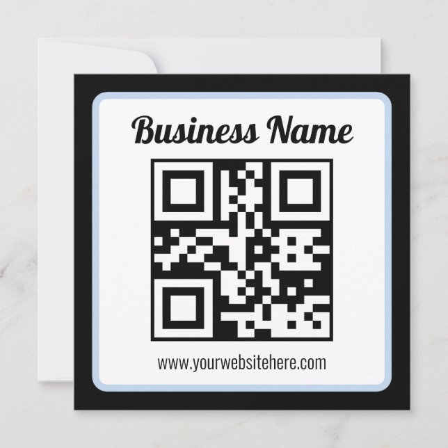 Editable QR code & Text w/Light Blue Border Note Card (Front)