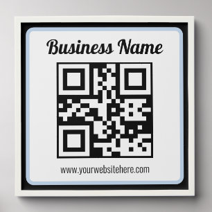 Editable QR code & Text w/Light Blue Border Peel And Stick Photo Tile