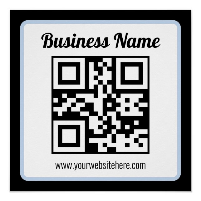 Editable QR code & Text w/Light Blue Border Poster (Front)