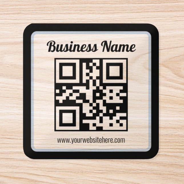 Editable QR code & Text w/Light Blue Border Square Sticker (Single)