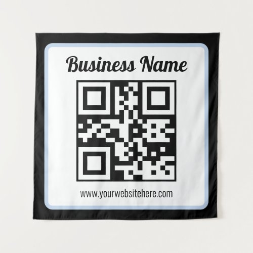 Editable QR code & Text w/Light Blue Border Tapestry