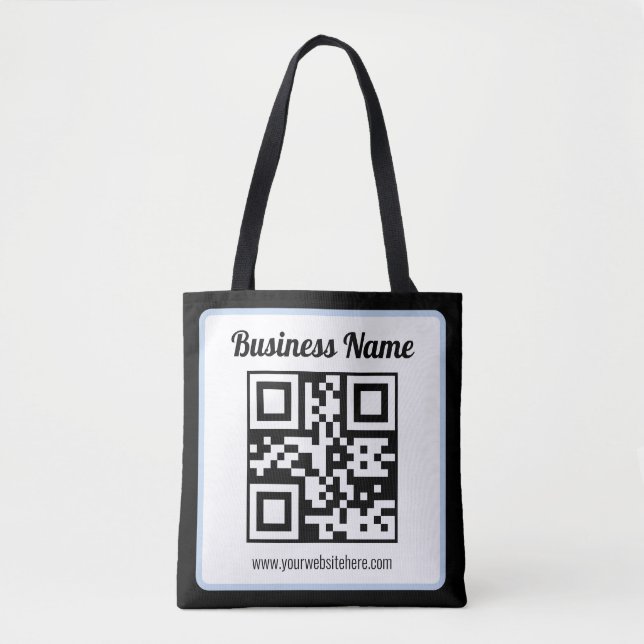 Editable QR code & Text w/Light Blue Border Tote Bag (Front)