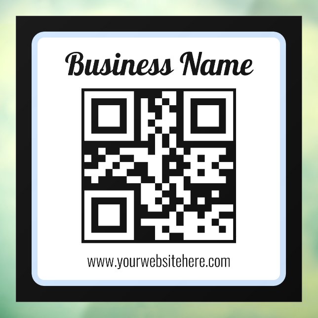 Editable QR code & Text w/Light Blue Border Window Cling (Sheet 3)