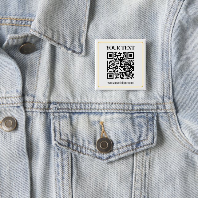 Editable QR code & Text w/Yellow Gold Border Button (In Situ)
