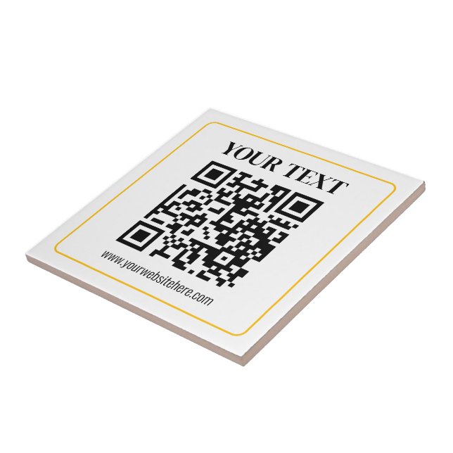 Editable QR code & Text w/Yellow Gold Border Ceramic Tile (Side)