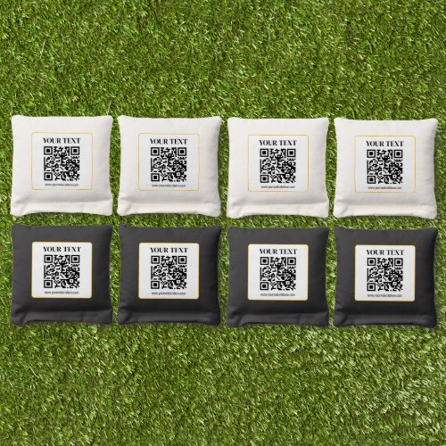 Editable QR code & Text w/Yellow Gold Border Cornhole Bags