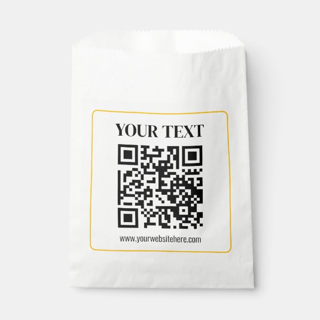 Editable QR code & Text w/Yellow Gold Border Favor Bag (Front)