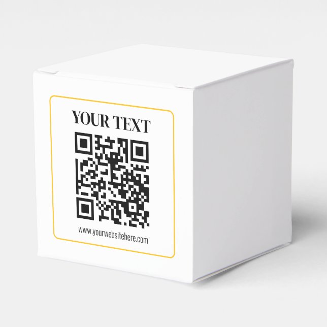 Editable QR code & Text w/Yellow Gold Border Favor Boxes (Front Side)