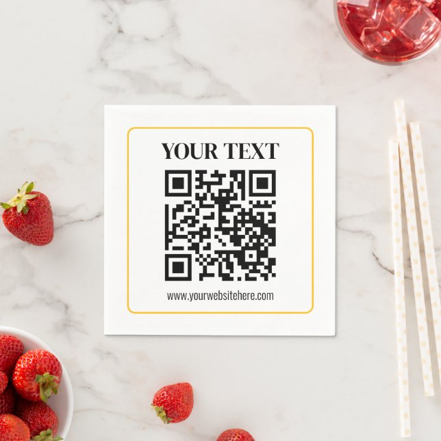 Editable QR code & Text w/Yellow Gold Border Napkins (Insitu)