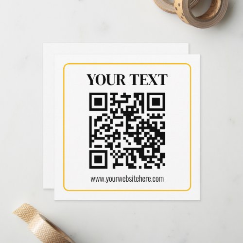 Editable QR code & Text w/Yellow Gold Border Note Card