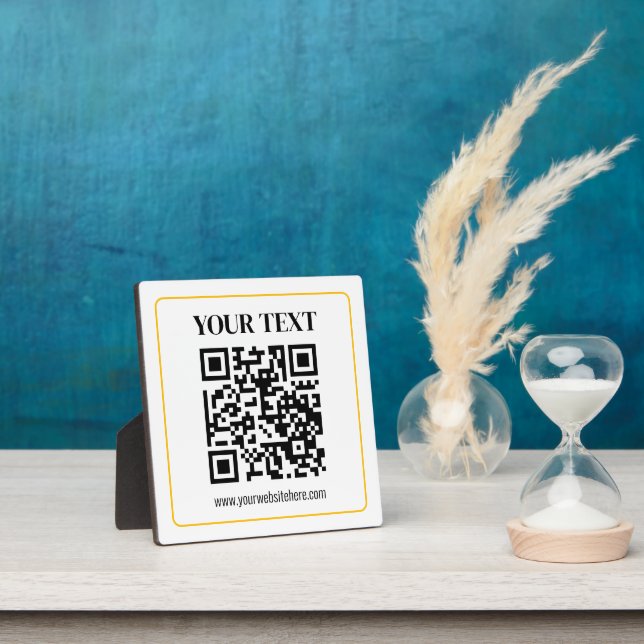 Editable QR code & Text w/Yellow Gold Border Plaque (Insitu)