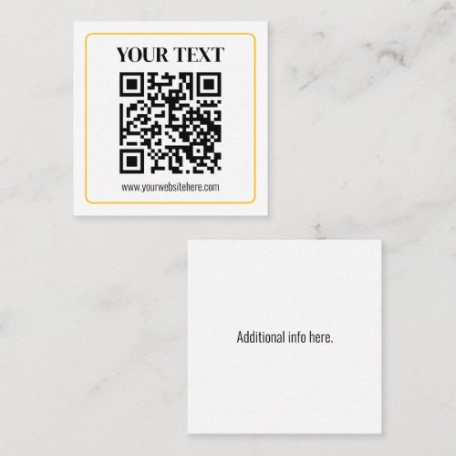 Editable QR code & Text w/Yellow Gold Border Square Business Card