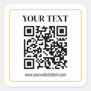 Editable QR code & Text w/Yellow Gold Border Square Sticker