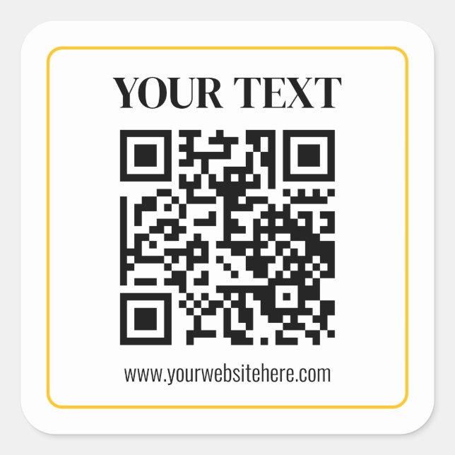 Editable QR code & Text w/Yellow Gold Border Square Sticker (Front)