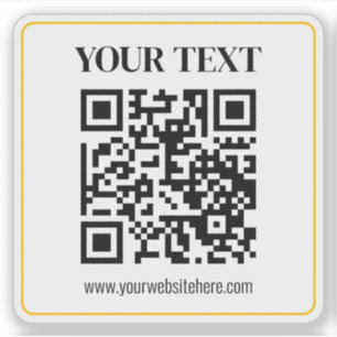 Editable QR code & Text w/Yellow Gold Border Sticker