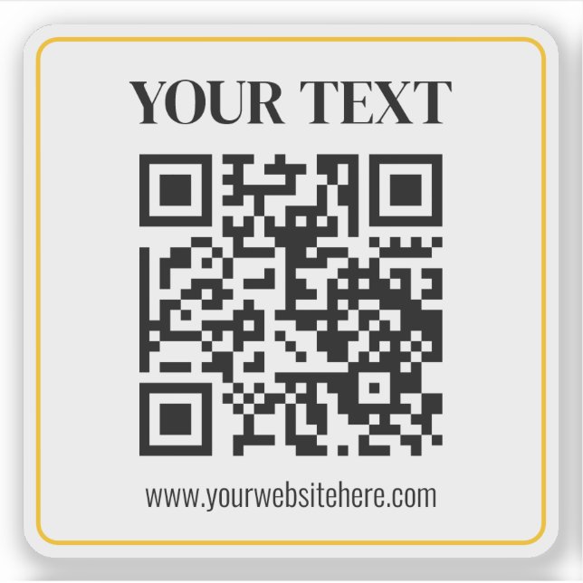 Editable QR code & Text w/Yellow Gold Border Sticker (Front)