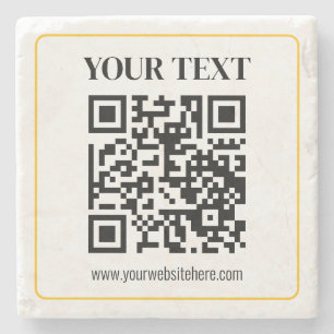Editable QR code & Text w/Yellow Gold Border Stone Coaster