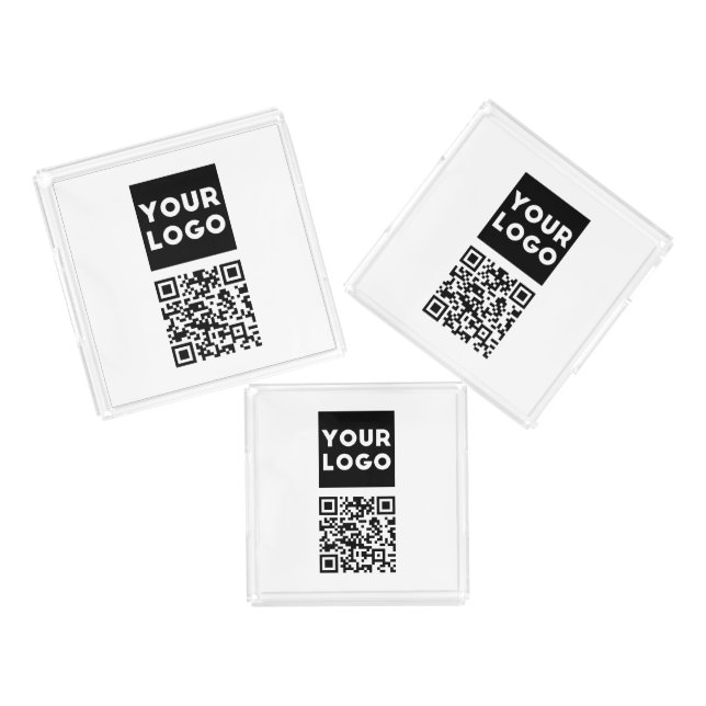 Editable QR code & Your Business Logo or Image Acrylic Tray (Set)