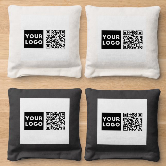 Editable QR code & Your Business Logo or Image Cornhole Bags (Wood)