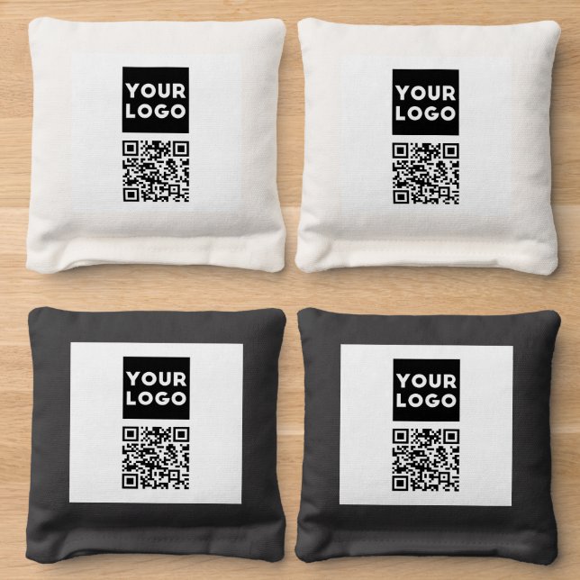Editable QR code & Your Business Logo or Image Cornhole Bags (Wood)