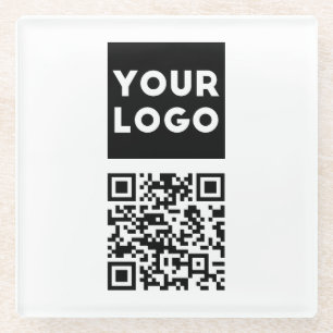 Editable QR code & Your Business Logo or Image Glass Coaster