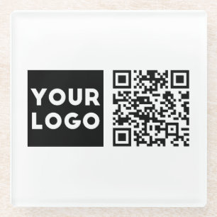 Editable QR code & Your Business Logo or Image Glass Coaster