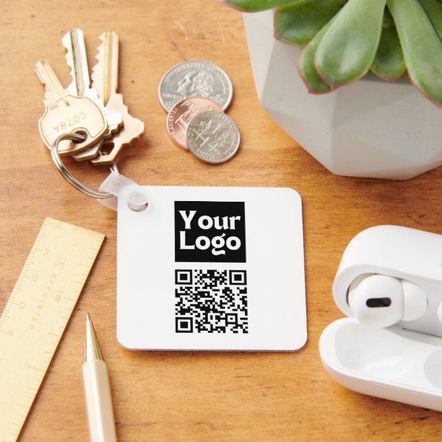 Editable QR code & Your Business Logo or Image Keychain (Desk)