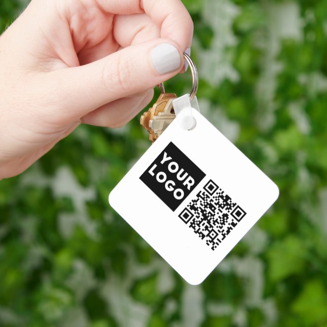 Editable QR code & Your Business Logo or Image Keychain (Hand)