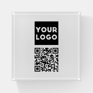 Editable QR code & Your Business Logo or Image Paperweight