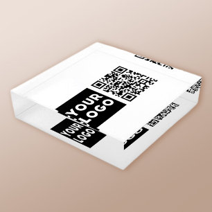 Editable QR code & Your Business Logo or Image Paperweight