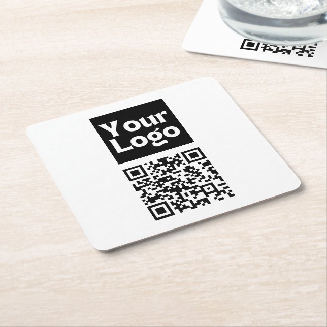 Editable QR code & Your Business Logo or Image Square Paper Coaster (Angled)