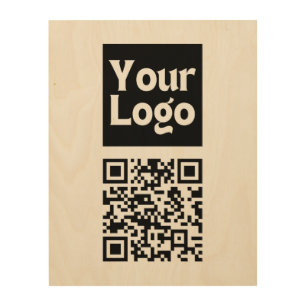 Editable QR code & Your Business Logo or Image Wood Wall Art