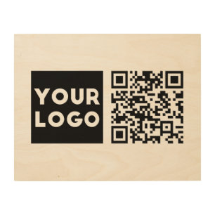 Editable QR code & Your Business Logo or Image Wood Wall Art