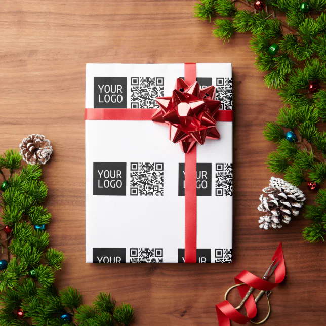 Editable QR code & Your Business Logo or Image Wrapping Paper | Zazzle