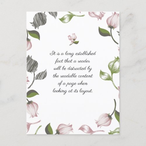 Editable Quotes with floral art white ver Postcard