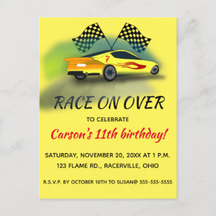 Editable Racing Car Birthday Party Invitation Postcard