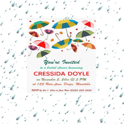 Editable Rain Umbrellas Shower Invitation Postcard