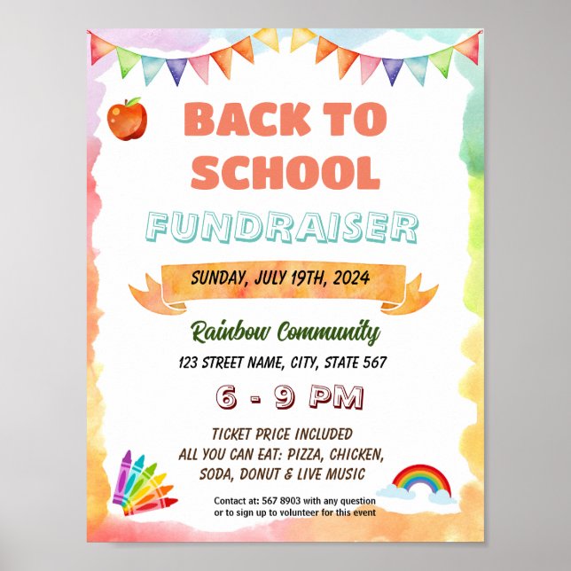 Editable rainbow back to school flyer poster (Front)