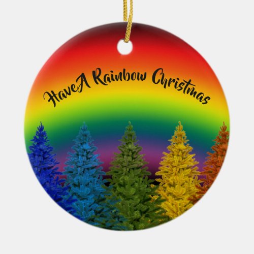 Editable Rainbow Christmas Tree Ceramic Ornament