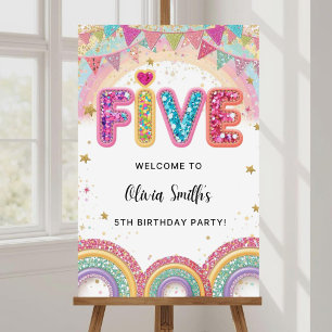 Editable Rainbow Sequin 5th Birthday Welcome Sign