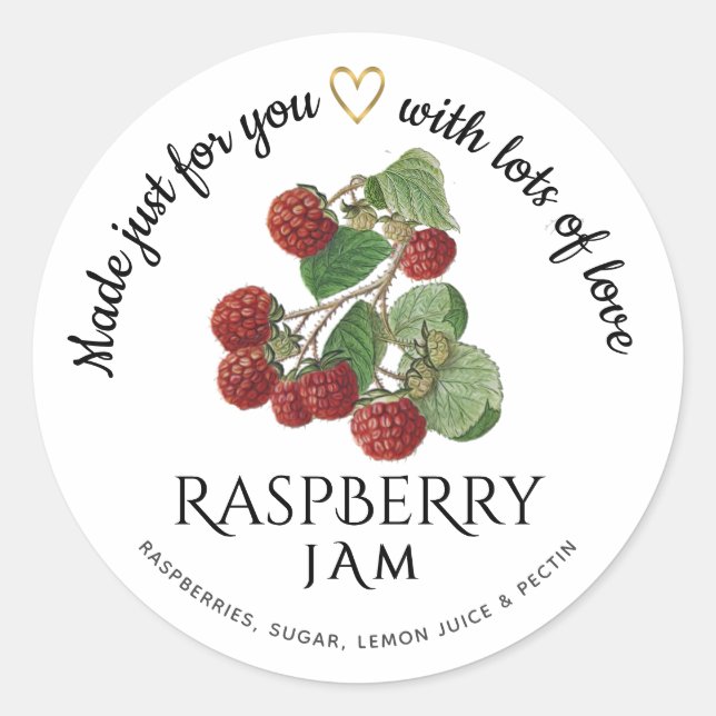 Editable Raspberry Jam Label with Gold Heart   (Front)