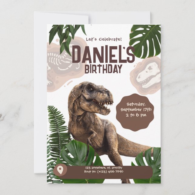 Editable Realistic Dinosaur Birthday Invitation (Front)