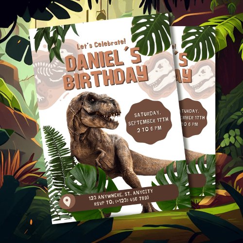 Editable Realistic Dinosaur Birthday Invitation