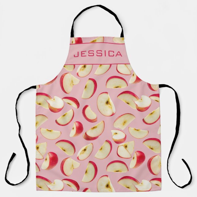 Editable Red Apple Slice Pattern Custom Apron (Front)