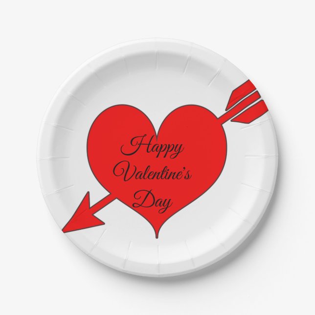 Editable Red Arrow Heart Valentines Day Paper Plates (Front)