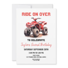 Editable Red ATV Wheeler Bike Birthday Invitation