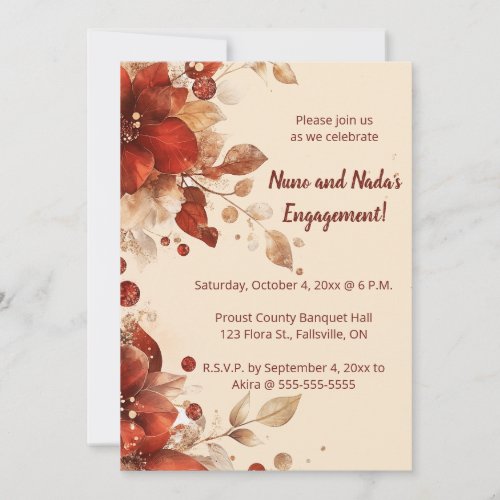 Editable Red Autumn Flowers Engagement